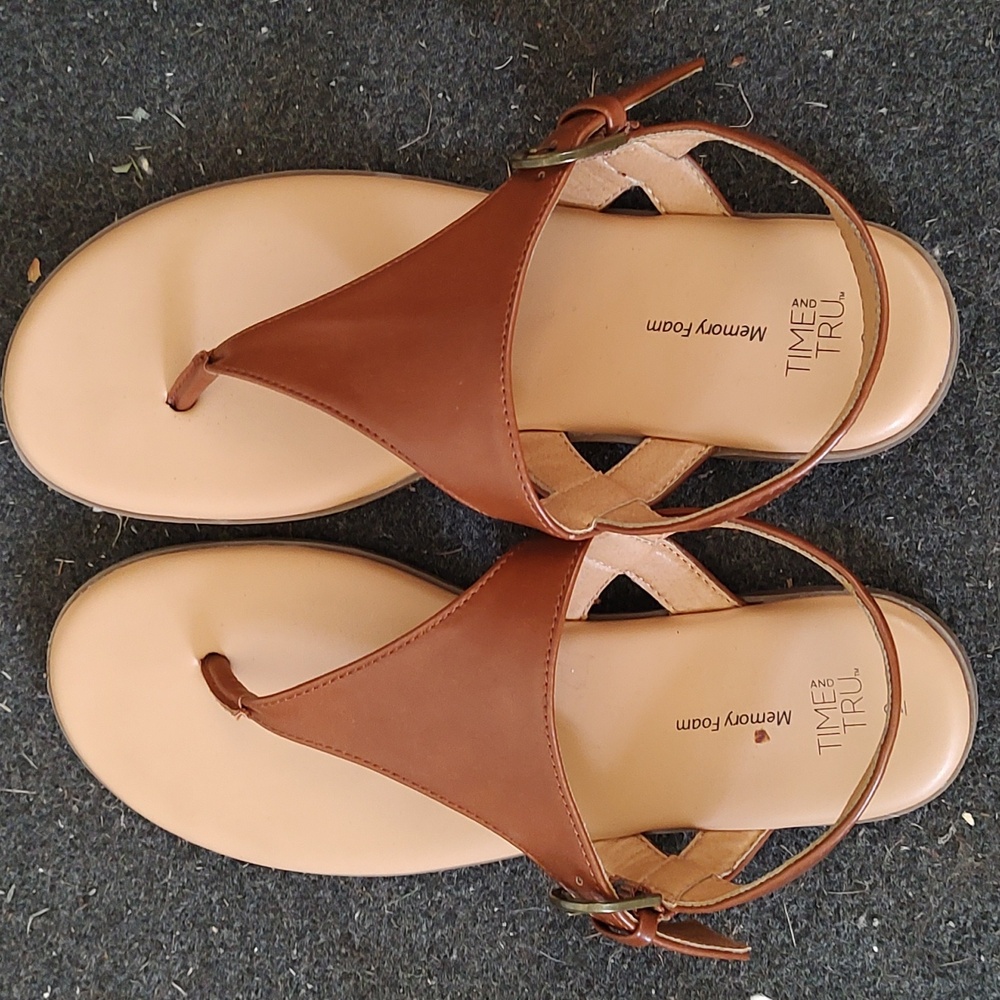 Brown Faux Leather Flip Flops